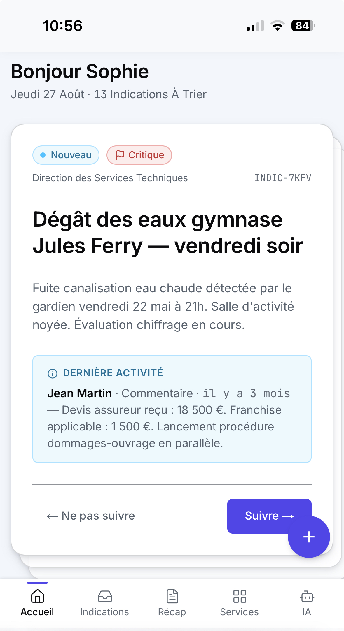 Écran d'accueil, tri des indications du jour